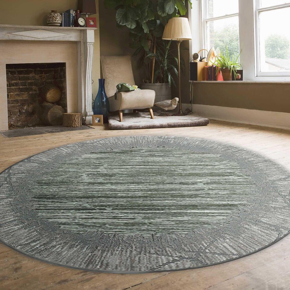 Radici USA Davide Abstract 5&#39;3&quot; Round Green Area Rug, , large