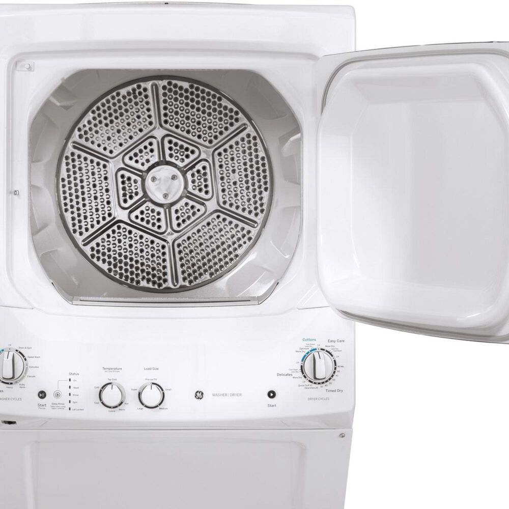 GE Appliances Unitized Spacemaker Gas Stack Laundry in White, , large