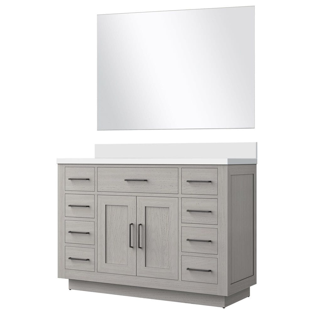 Lexora Home Abbey 48" Single Bathroom Vanity in Brown Oak with 2 cm White Quartz Top, Rectangular Sink and 46" Mirror, , large