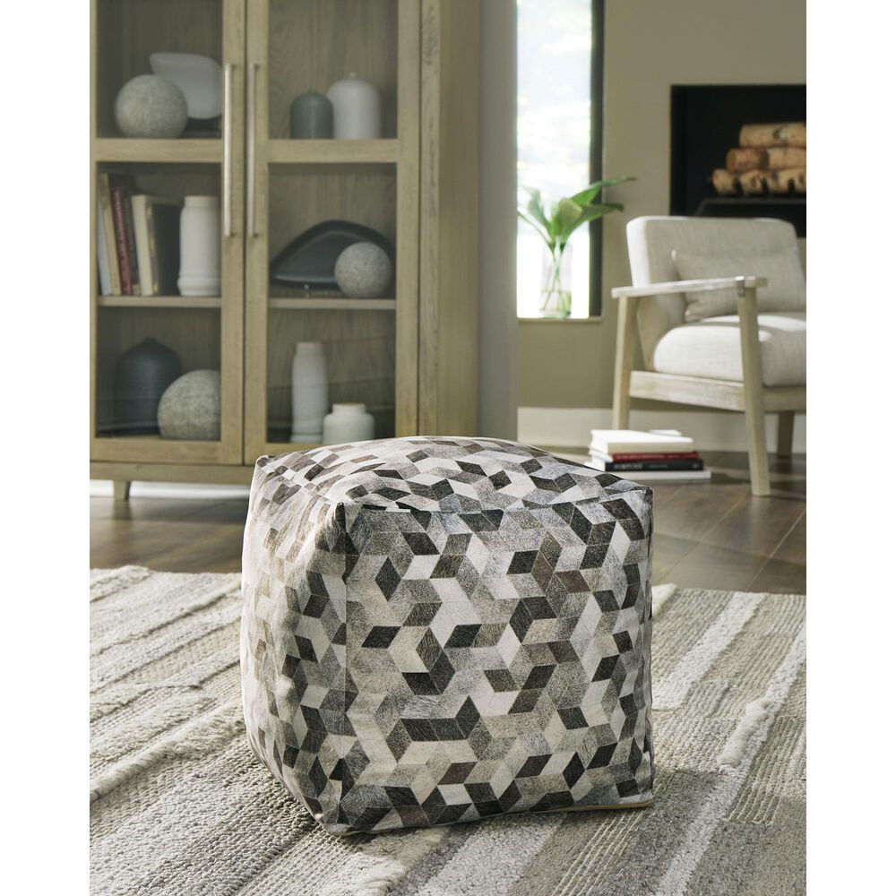 Ashley Albermarle Pouf in Gray and Brown, , large