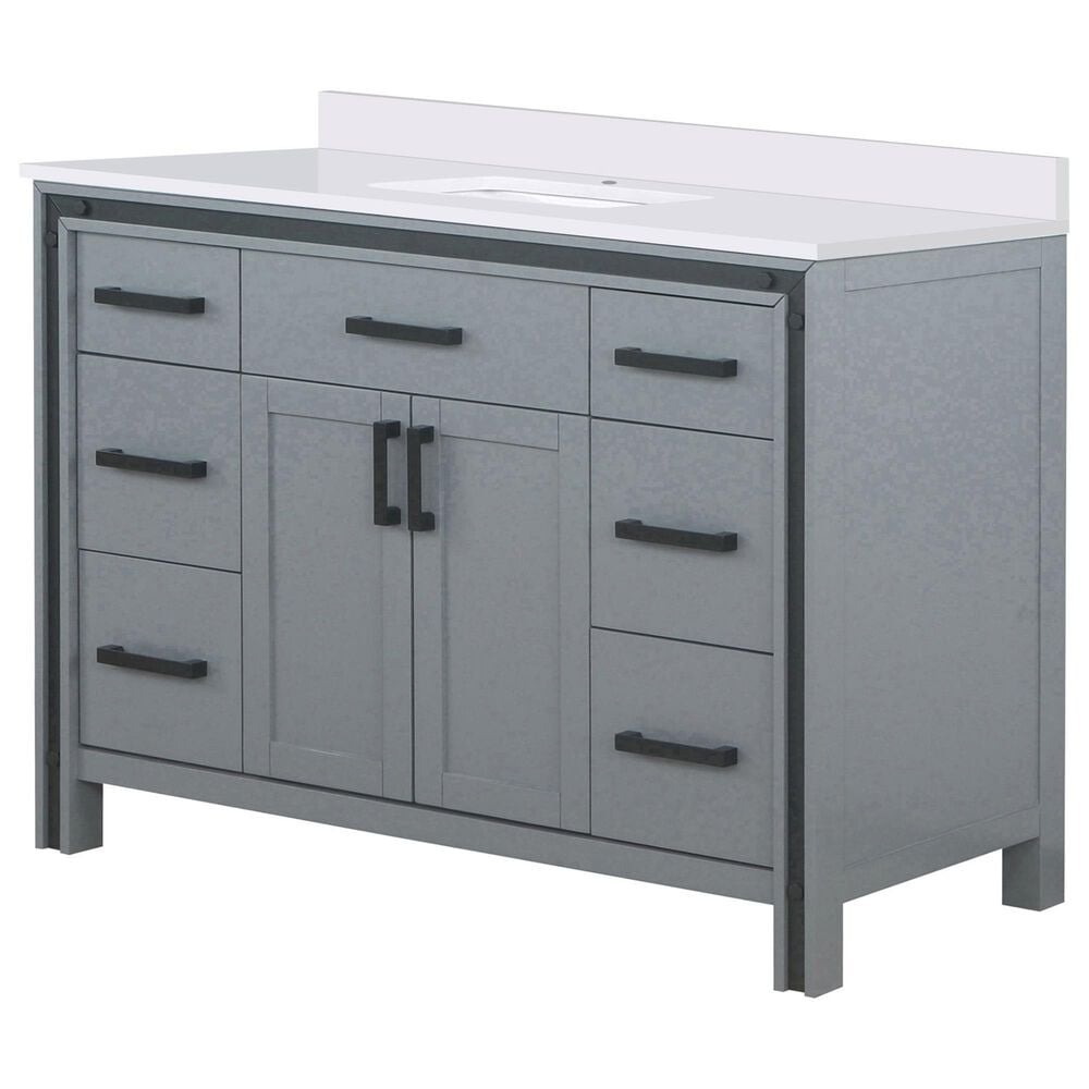 Lexora Home Ziva 48" Single Bathroom Vanity in Dark Grey with 2 cm White Quartz Top and Rectangular Sink, , large