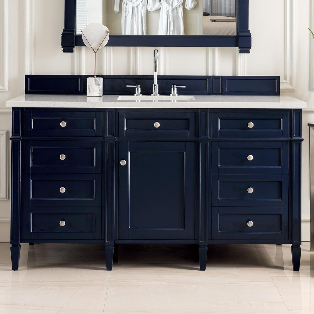 James Martin Vanities Brittany 60&quot; Single Bathroom Vanity in Victory Blue with 3 cm Eternal Jasmine Pearl Quartz Top and Rectangle Sink, , large