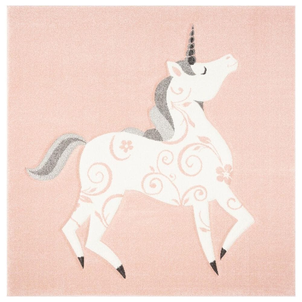 Safavieh Carousel CRK163P 4" Square Pink and Ivory Kids Rug, , large