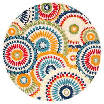 Safavieh Cabana CBN382M 8" Round Blue and Ivory Indoor/Outdoor Area Performance Rug, , large