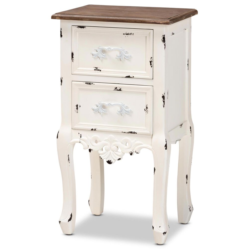 Baxton Studio Levron 2 Drawer Nightstand in Walnut Brown/White, , large