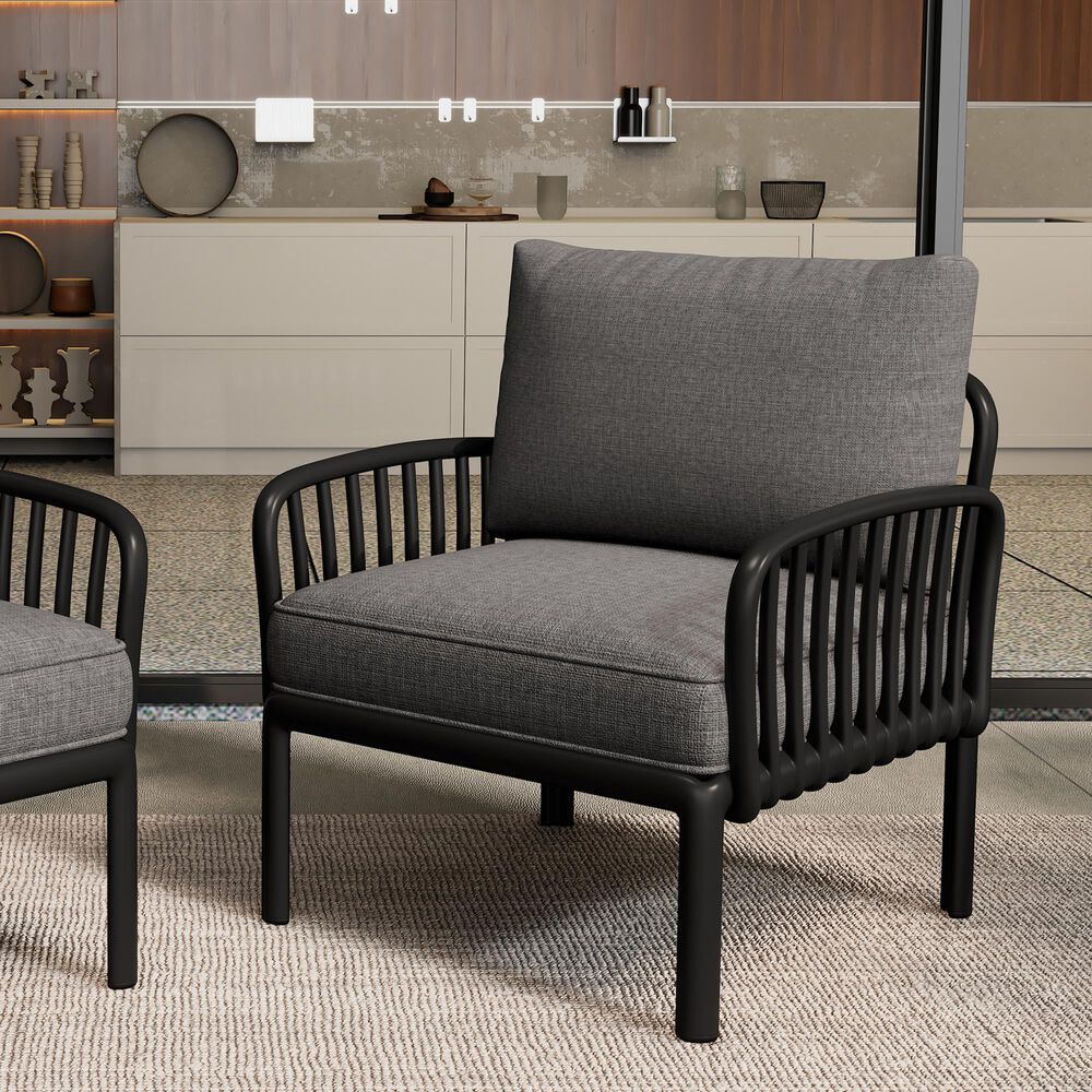 Hearth and Haven Patio Club Chair with Dark Gray Cushion in Black, , large