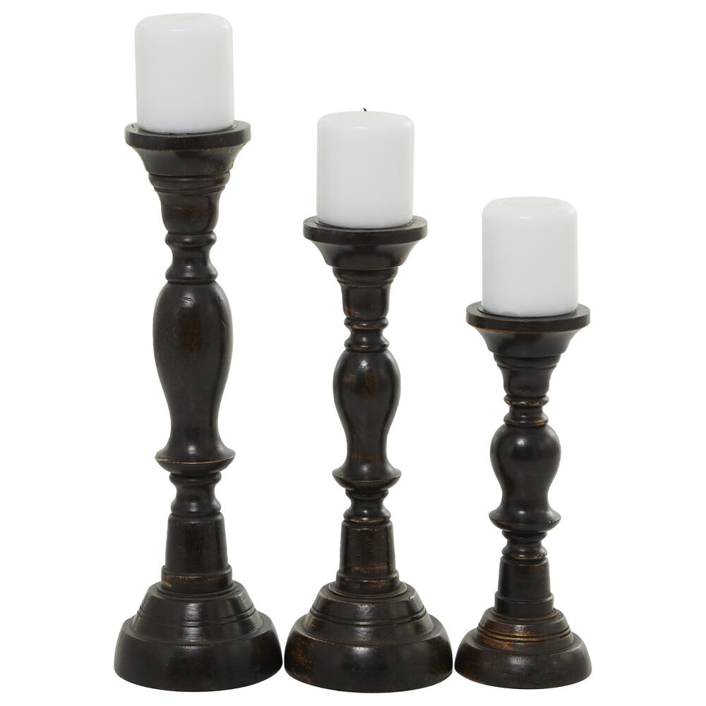 Maple and Jade Decorative Candle Holder in Black and Varnished Brown &#40;Set of 3&#41;, , large