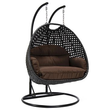 Leisuremod Mendoza Patio 2-Seat Hanging Egg Swing Chair with Brown Cushion in Charcoal, , large