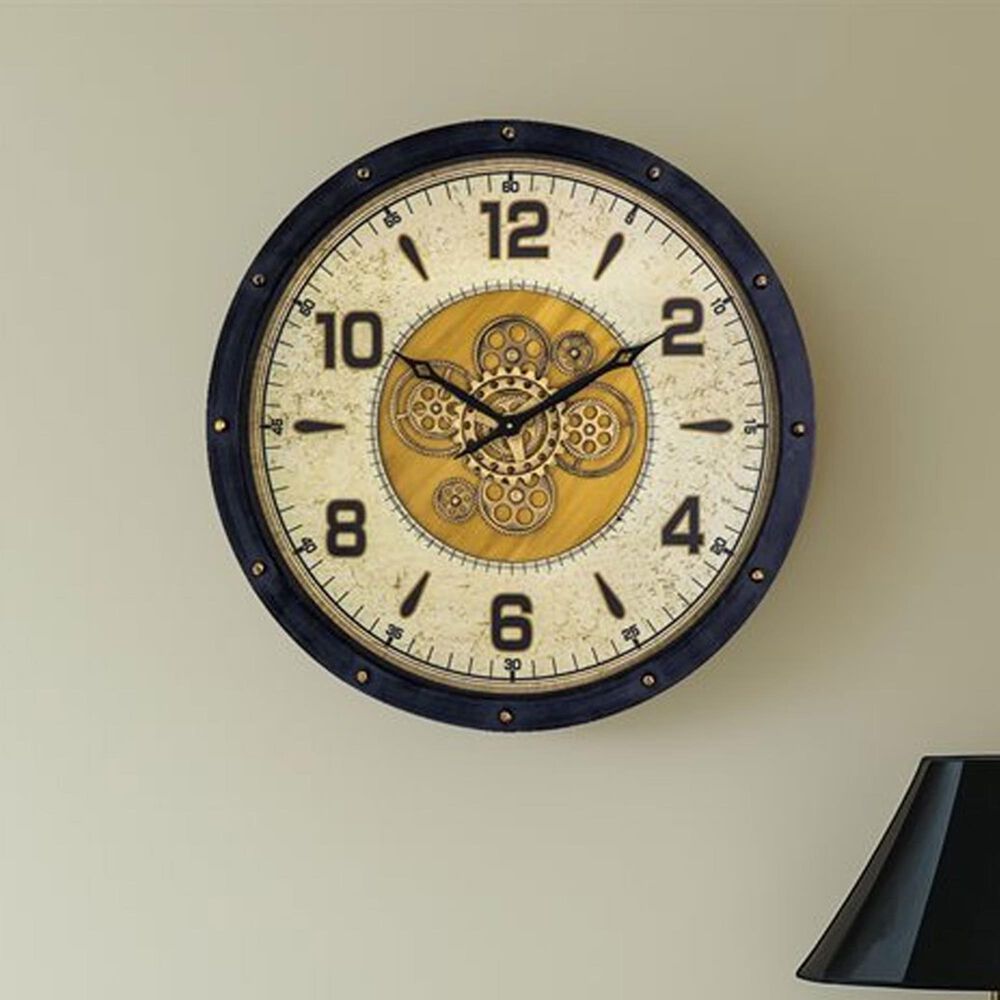 Yosemite Home Decor Venetian Round Gear Wall Clock in Black and Gold, , large
