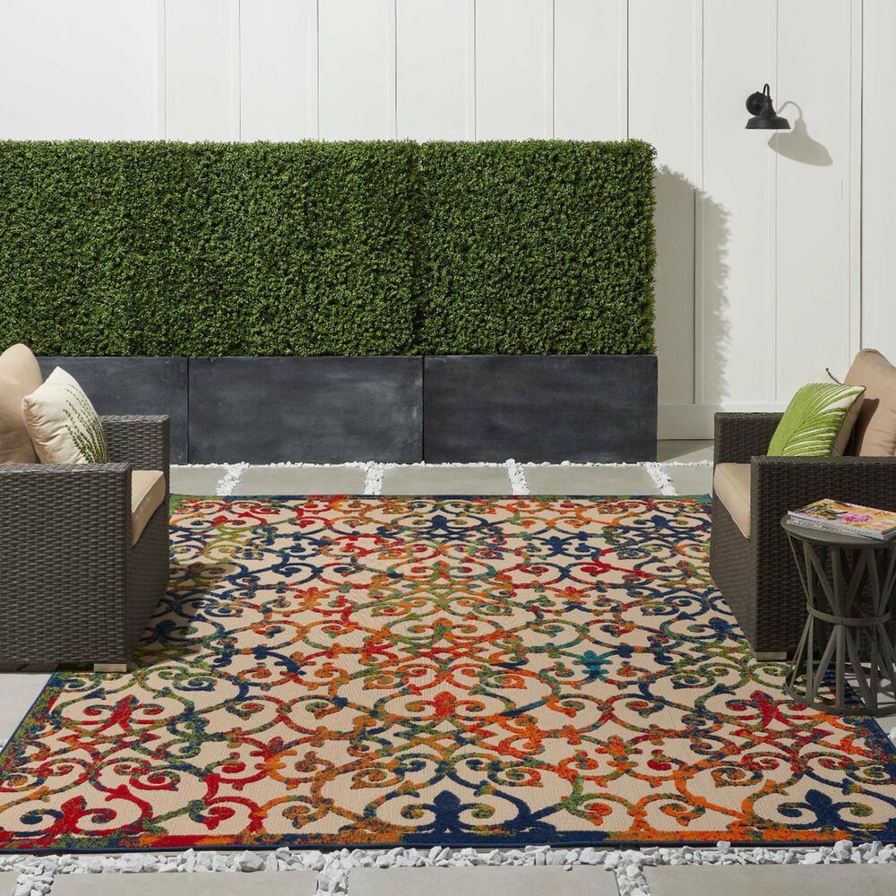 Nourison Aloha Damask 7&#39;10&quot; x 10&#39;6&quot; Multicolor Indoor/Outdoor Area Rug, , large