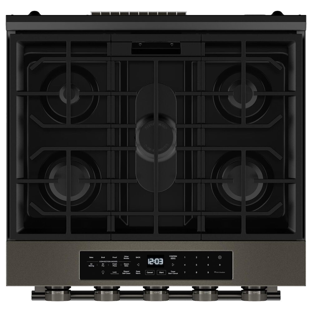 KitchenAid 2-Piece Kitchen Package with 30" Slide-In Smart Gas Range and 30" Over-the-Range Microwave Oven in Black Ore, , large