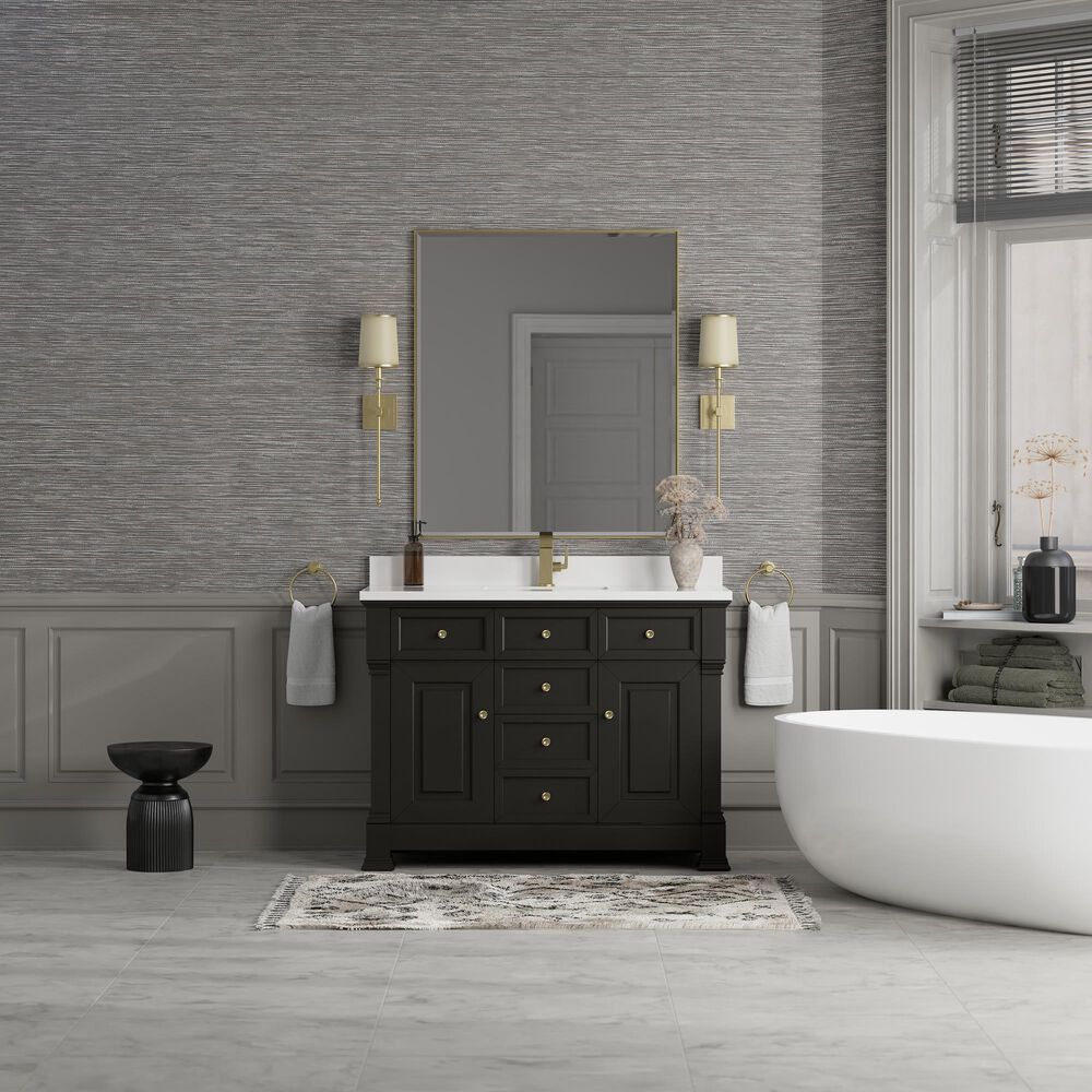 James Martin Vanities Brookfield 48" Single Bathroom Vanity in Black Onyx with Single Hole 3 cm White Zeus Quartz Top and Rectangular Sink, , large
