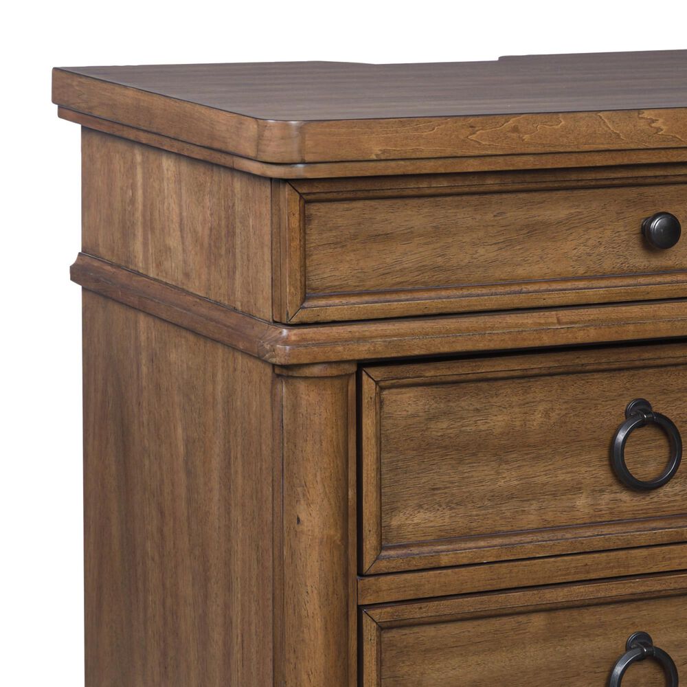 Ashley Rowlenstown 3 Drawer Nightstand in Medium Brown with Outlet and USB Ports, , large