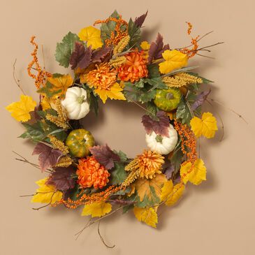 The Gerson Company 26" Harvest Wreath with Pumpkins & Berries in Orange, , large