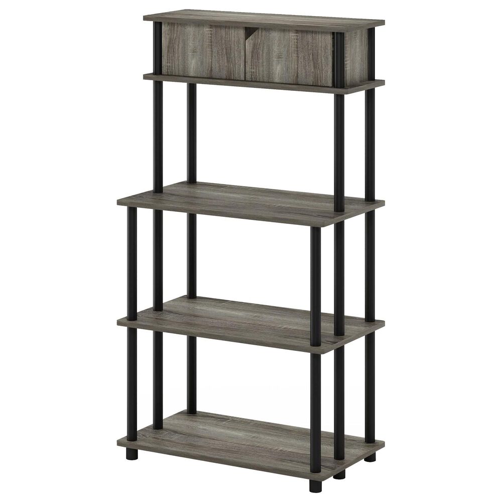 HOMLUX Turn-N-Tube 3-Tier Kitchen Storage Shelf with Top Cabinet in French Oak Grey and Black, , large
