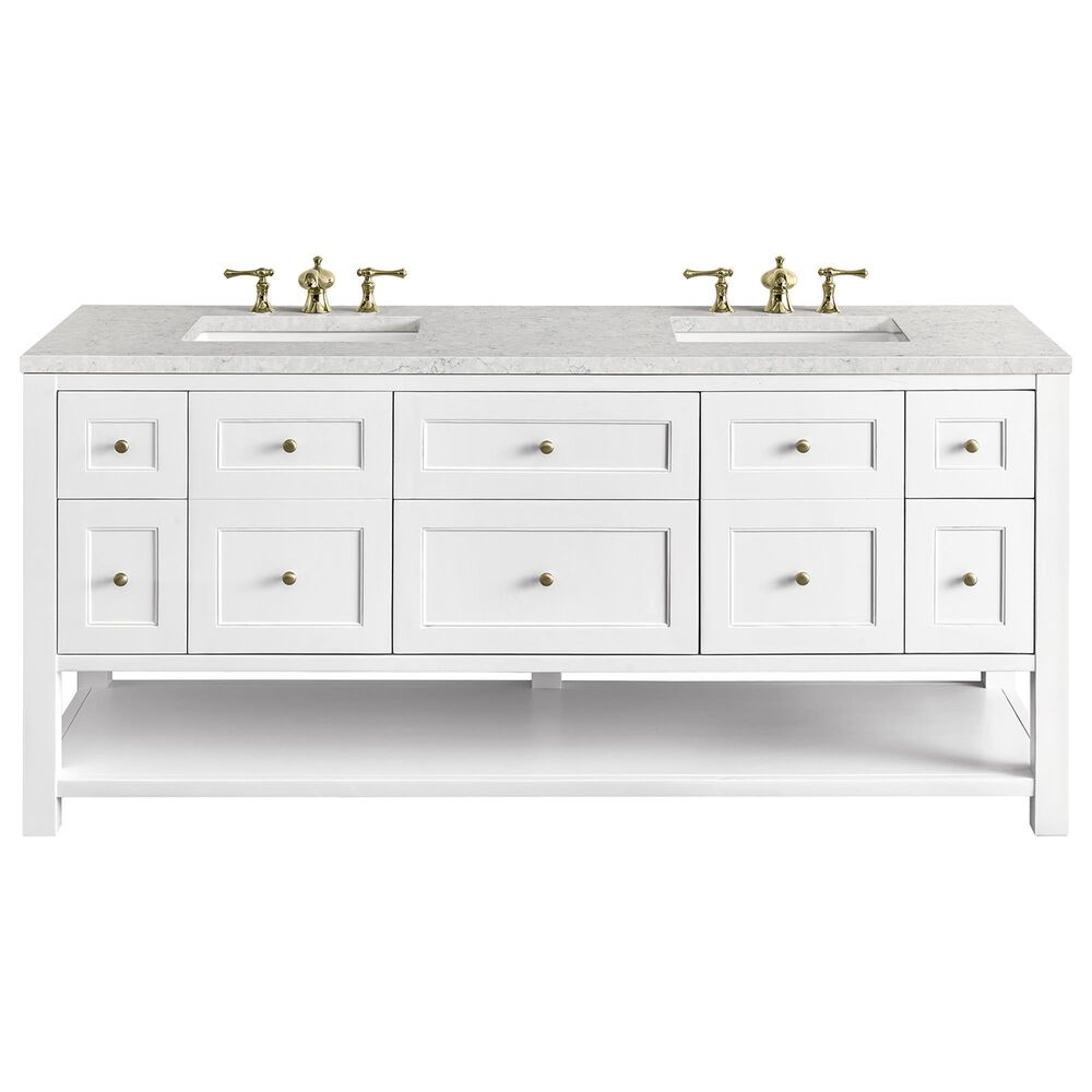 James Martin Vanities Breckenridge 72" Double Bathroom Vanity in Bright White with 3 cm Eternal Jasmine Pearl Quartz Top and Rectangular Sinks, , large
