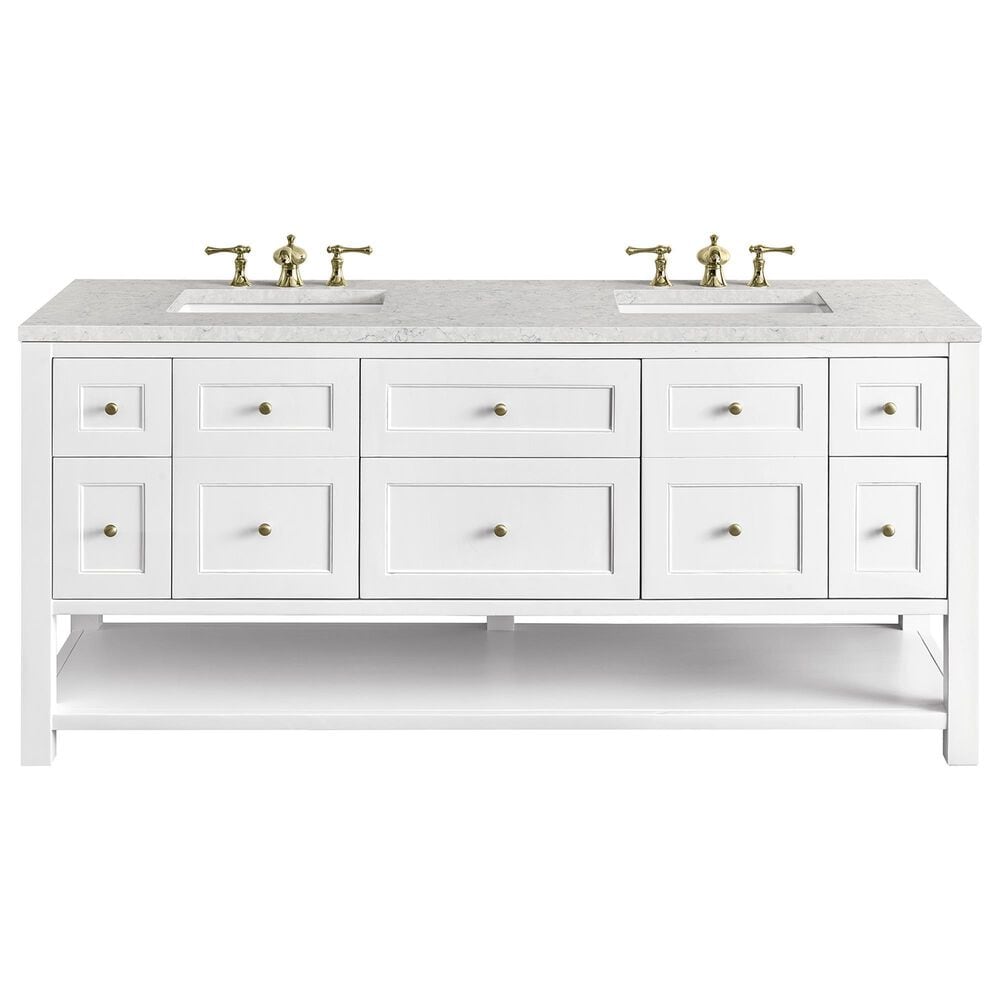James Martin Vanities Breckenridge 72" Double Bathroom Vanity in Bright White with 3 cm Eternal Jasmine Pearl Quartz Top and Rectangular Sinks, , large