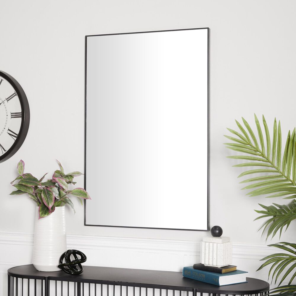 Maple and Jade 32&quot; x 18&quot; Wood Rectangular Wall Mirror with Thin Frame in Black, , large