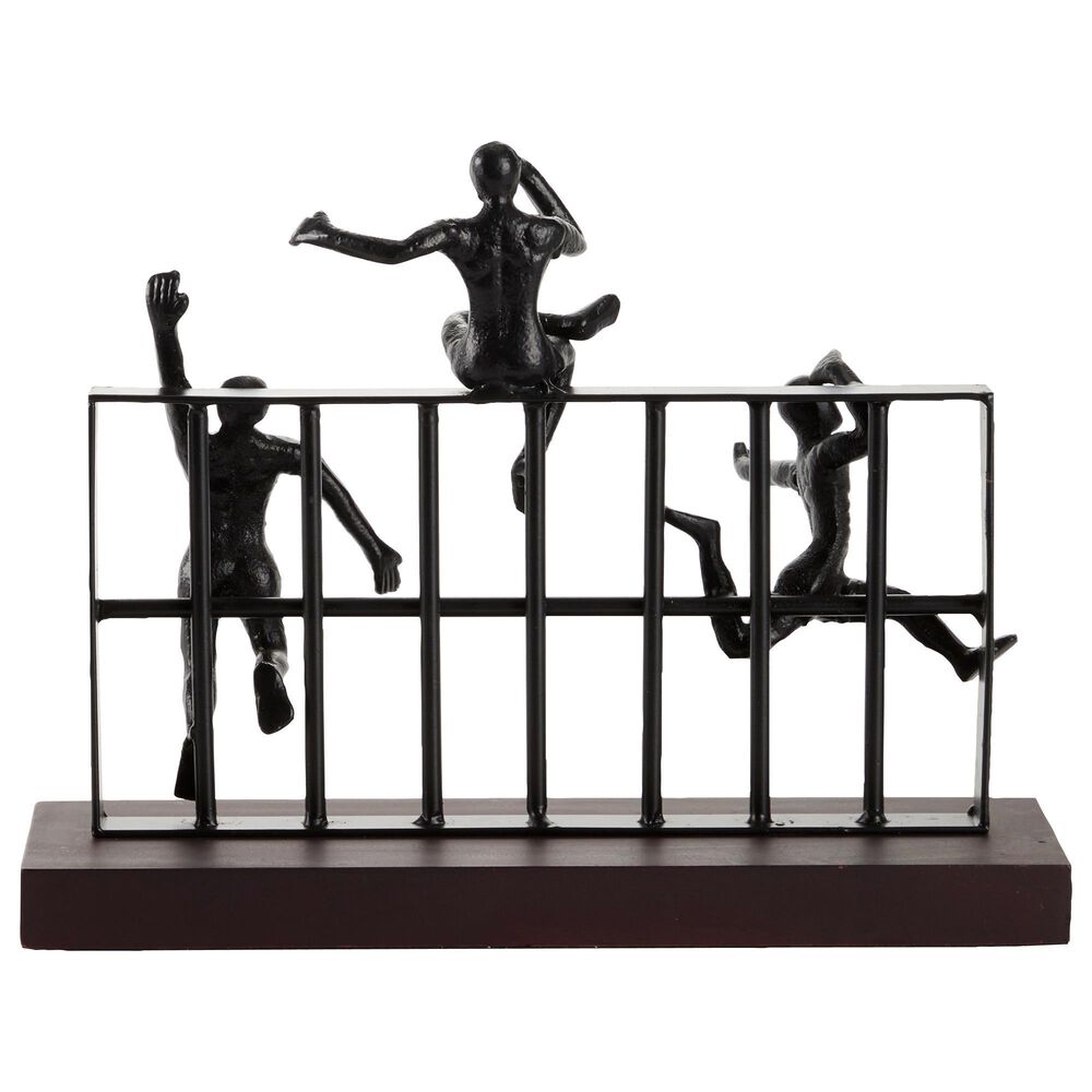 Maple and Jade 10&quot; Human with Rectangular Frame Sculpture in Ebony Black, , large