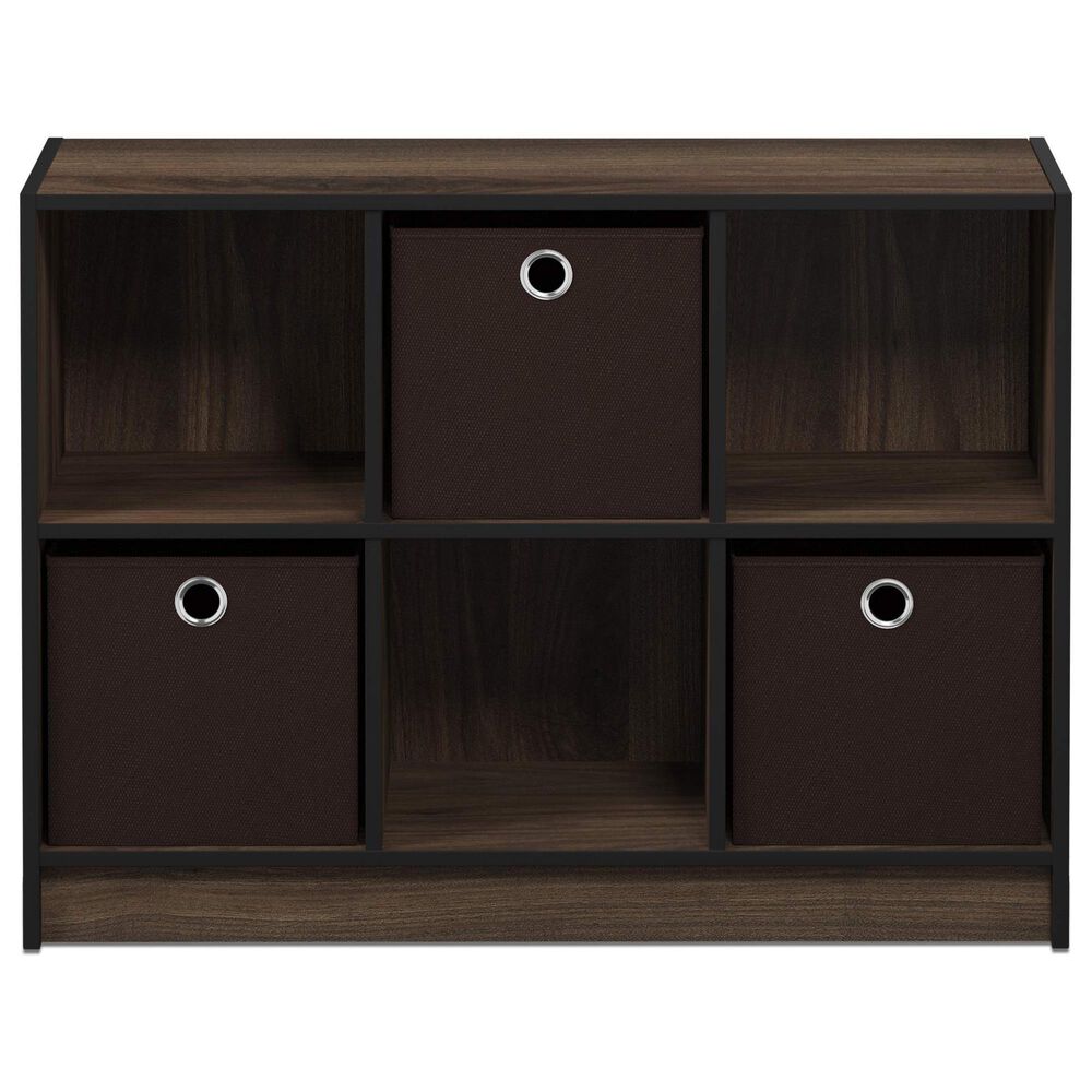 HOMLUX 6-Cube Bookshelf Bookcase with Storage Bins in Columbia Walnut, , large