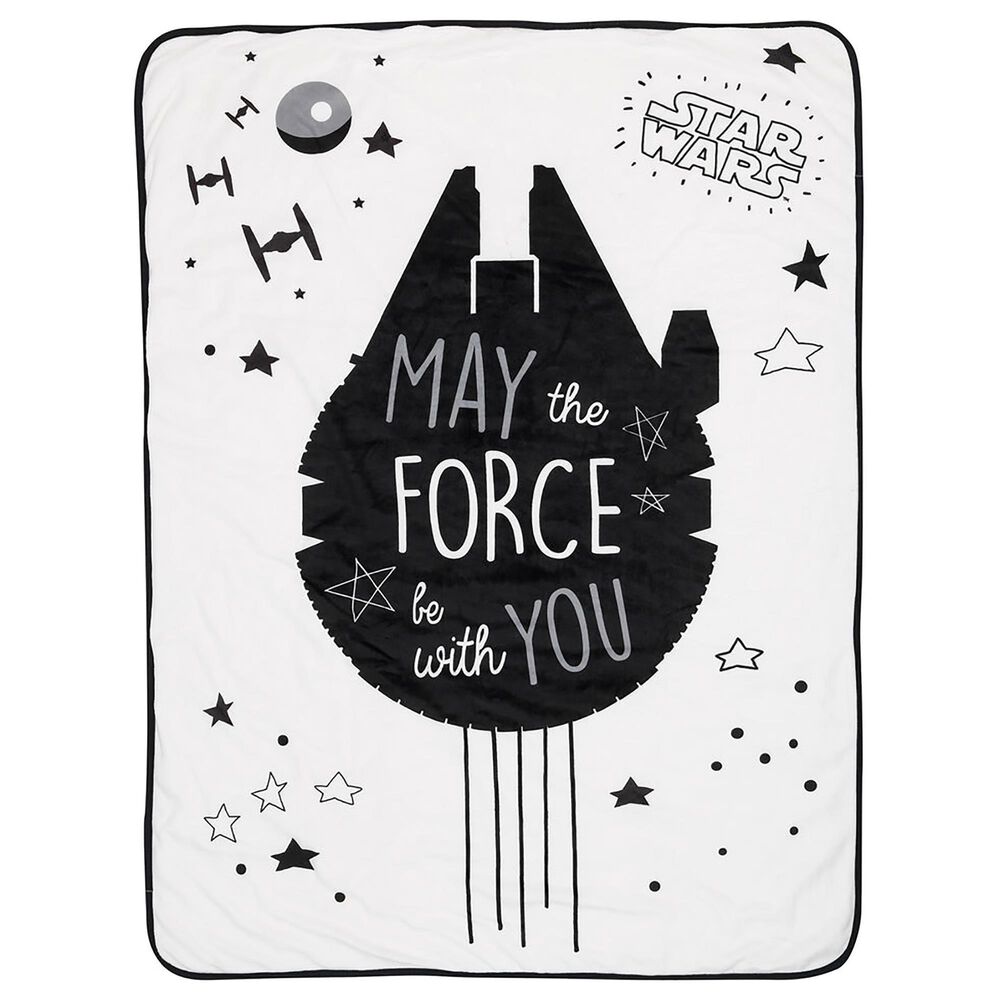 Lambs and Ivy Star Wars Millennium Falcon Soft Sherpa Baby Blanket in Black and White, , large