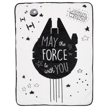 Lambs and Ivy Star Wars Millennium Falcon Soft Sherpa Baby Blanket in Black and White, , large