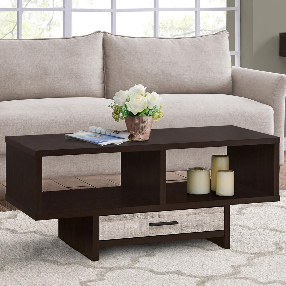 Monarch Specialties Coffee Table in Espresso and Taupe, , large