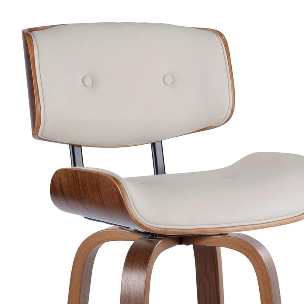 LumiSource Lombardi 30" Swivel Barstool with Cream Faux Leather Upholstery in Walnut and Black (Set of 2), , large