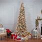 The Gerson Company 9" Pre-Lit Artificial Narrowed Flocked Pencil Pine with White Lights in Green, , large