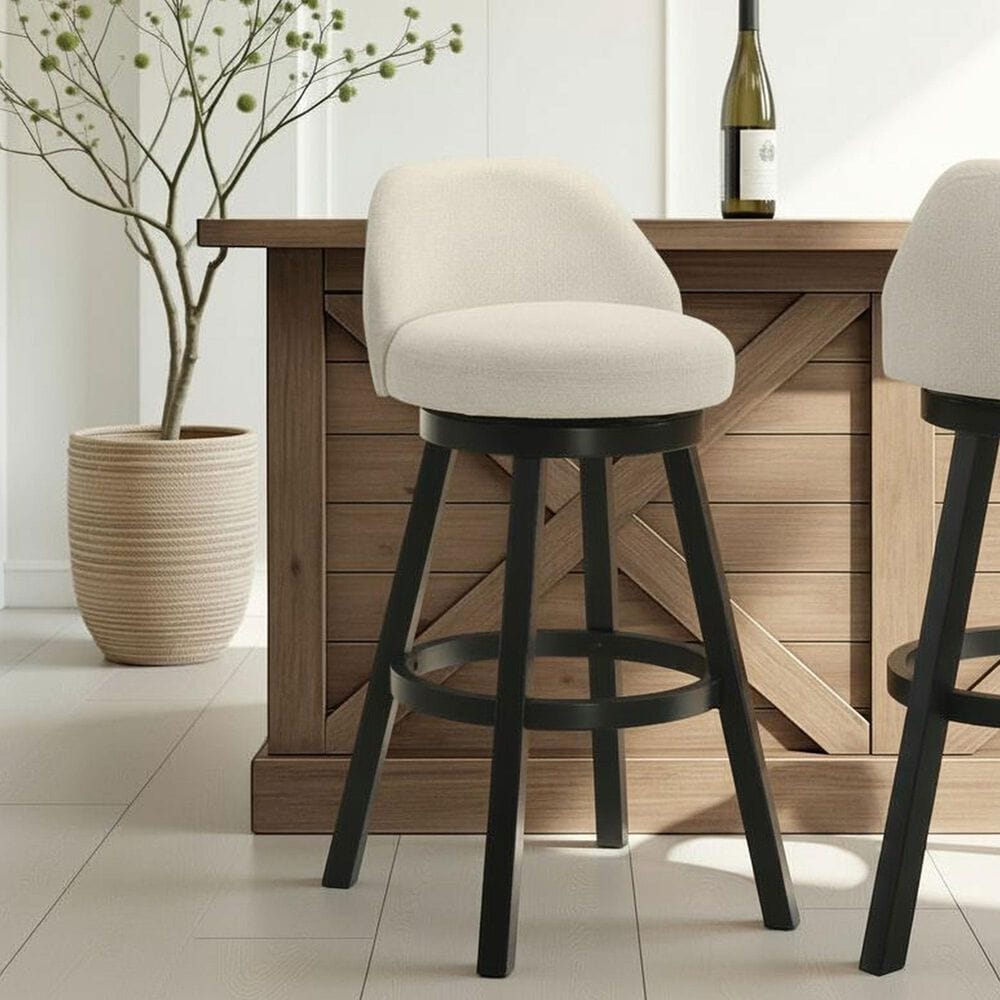 Armen Living Erika Swivel Bar Height Stool with Cream Upholstery in Black, , large