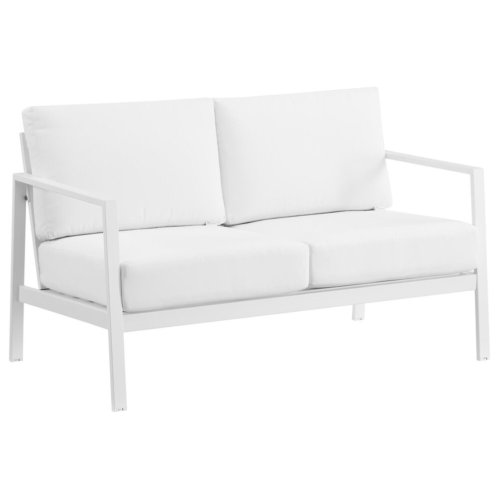 Linon Home Decor Holland Outdoor Loveseat with White Cushions in White, , large