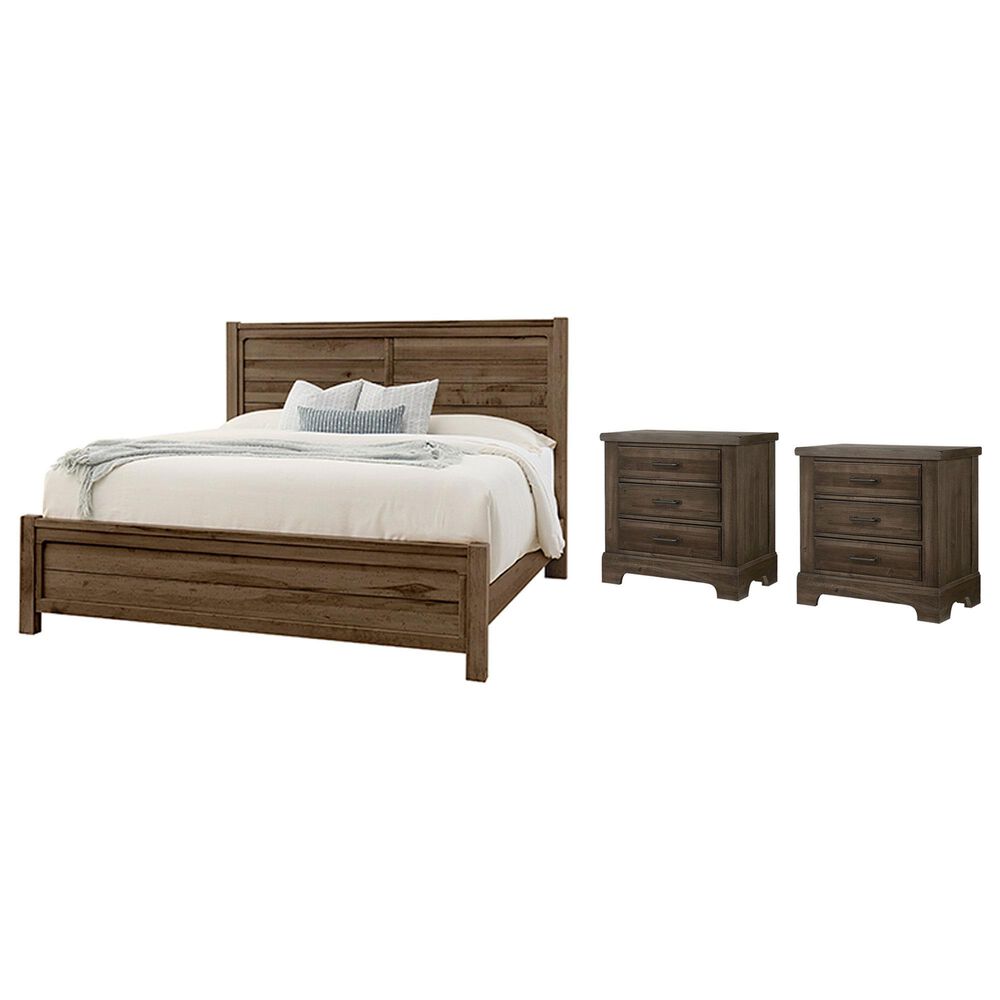 Viceray Collections Cool Rustic King Plank Bed with Two Nightstands in Mink, , large