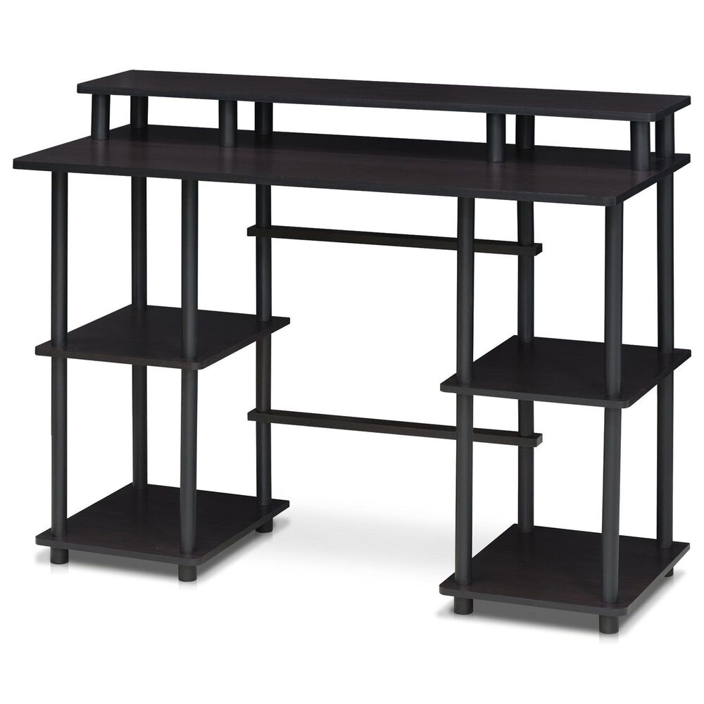 HOMLUX 45" Computer Desk with Dual Open Side Shelves in Espresso and Black, , large
