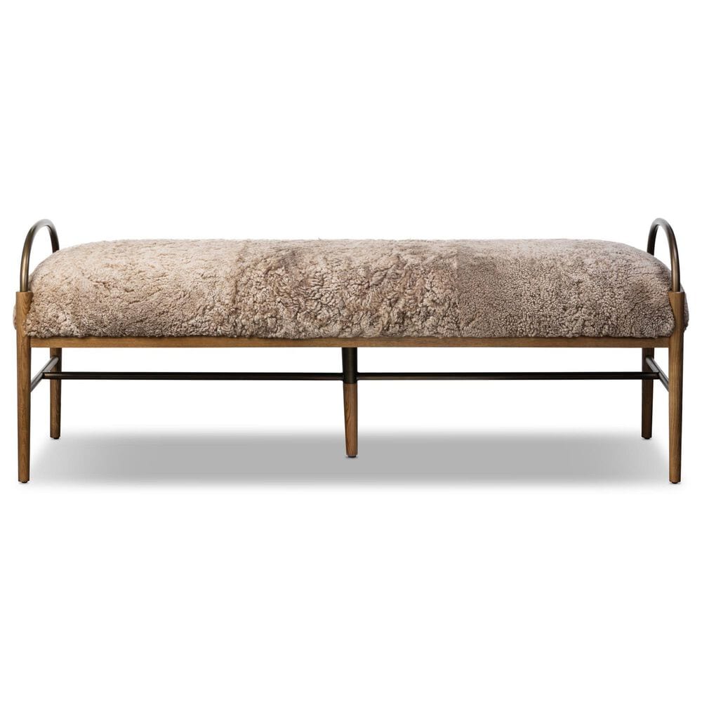 Four Hands Demi Accent Bench in Beige Shearling, , large
