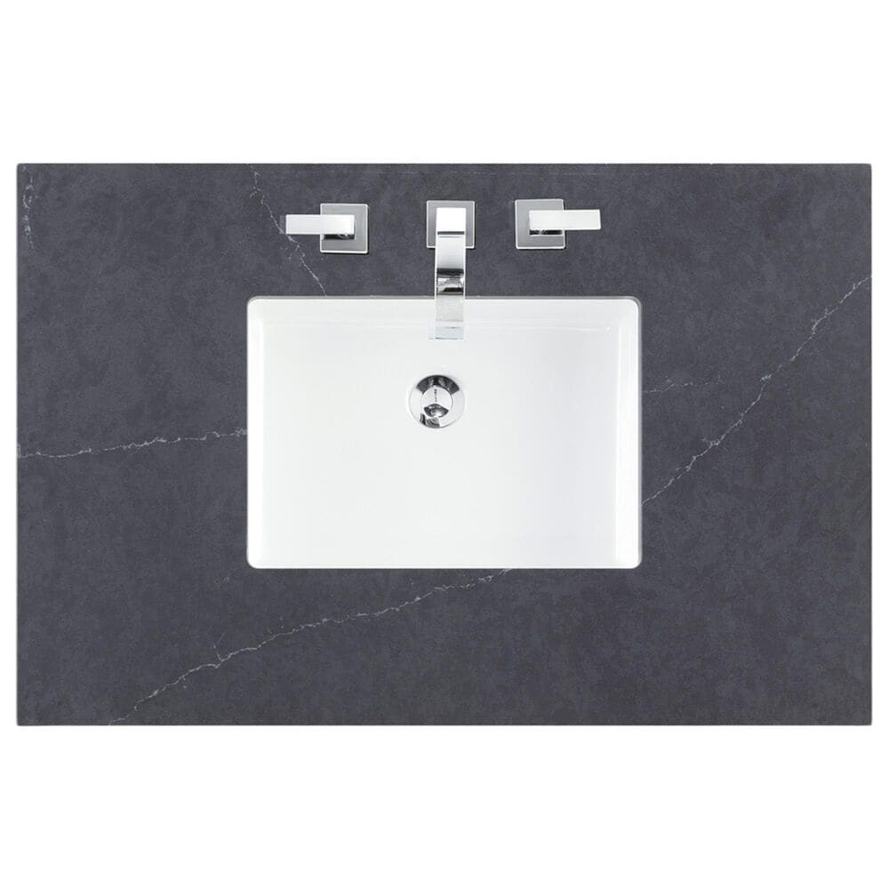 James Martin Vanities Amberly 36&quot; Single Bathroom Vanity in Walnut with 3 cm Charcoal Soapstone Quartz Top and Rectangular Sink, , large