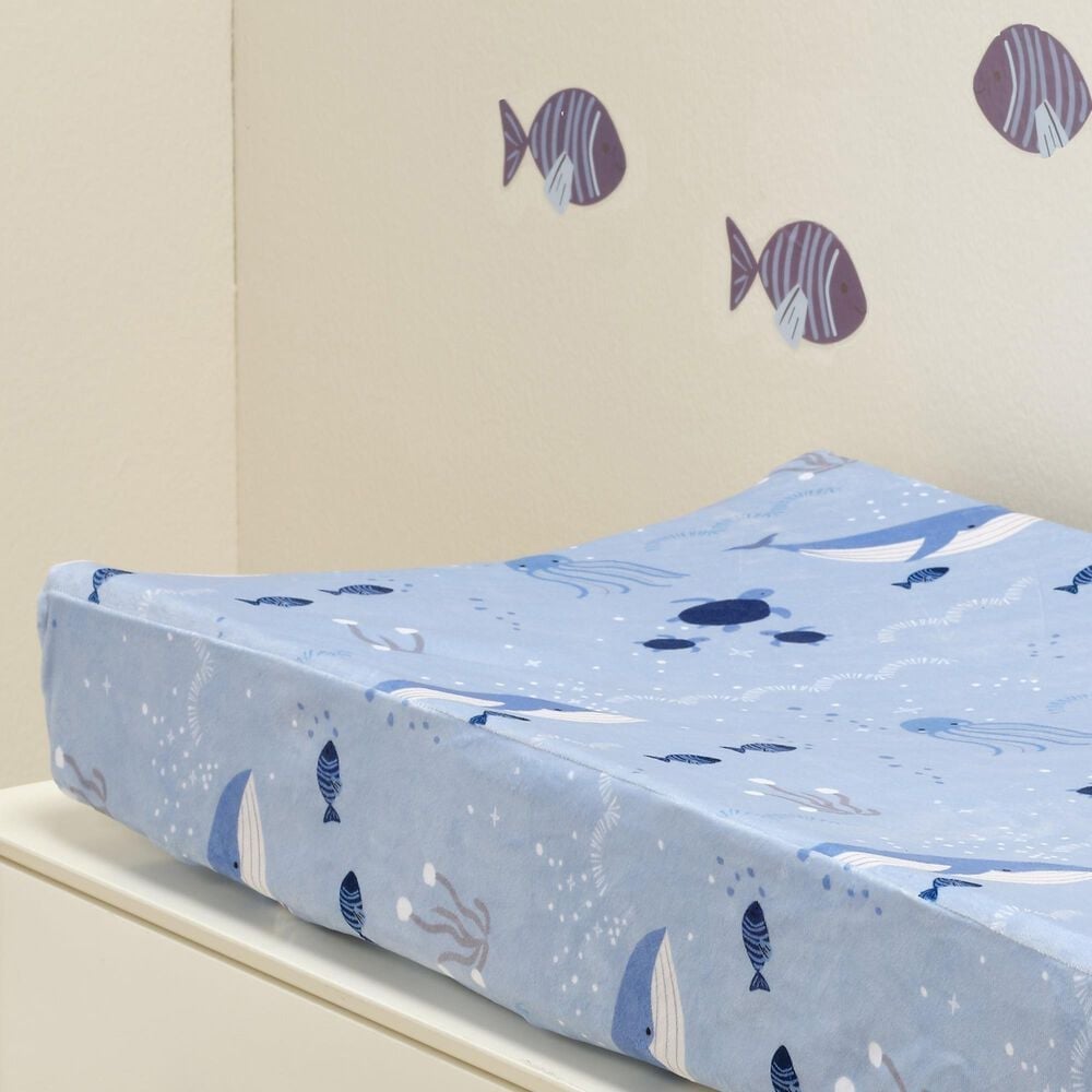 Lambs &amp; Ivy Bubbles and Squirt Soft Changing Pad Cover in Blue, , large