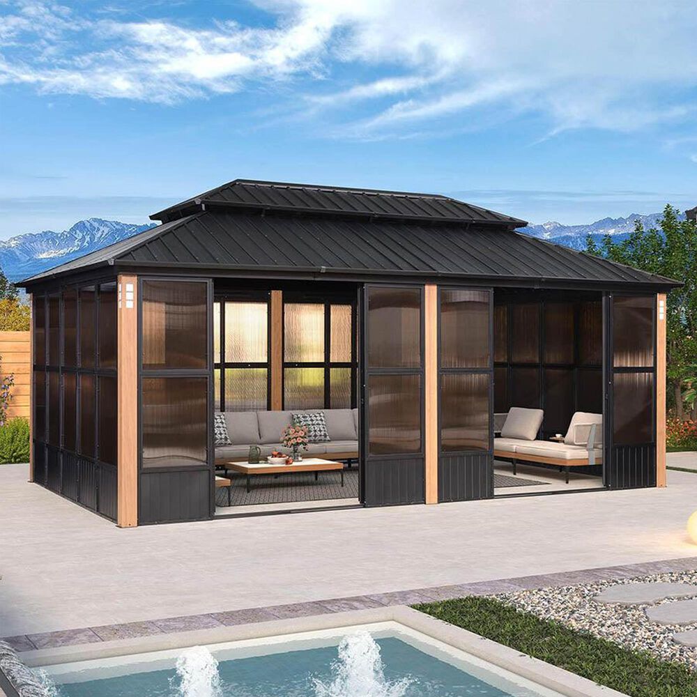 HOMLUX 12' x 20' Outdoor Hardtop Gazebo with Aluminum Frame in Black, , large