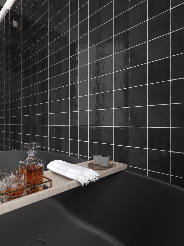 Emser Antigo Jet 5&quot; x 5&quot; Glossy Ceramic Wall Tile, , large
