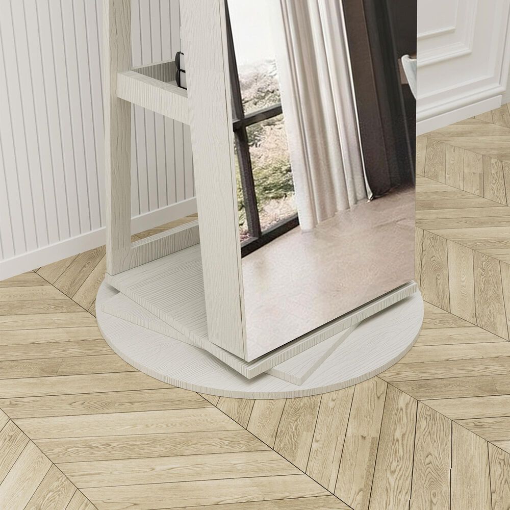 GigaCloud Swivel Jewelry Cabinet with Full Length Mirror and Locking Mechanism in White, , large