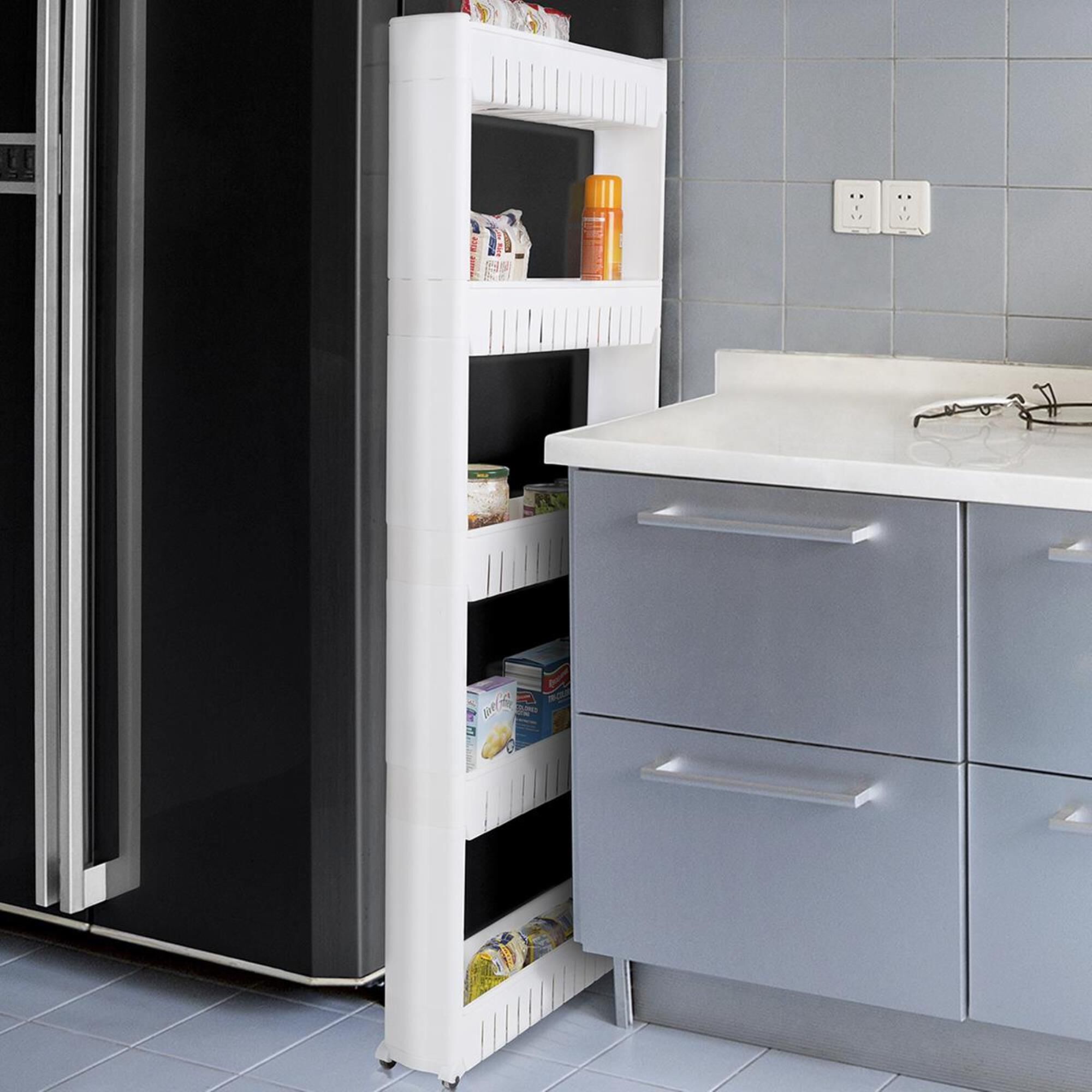 Thin slide out top pantry