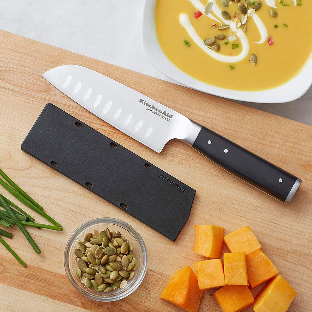 KitchenAid Gourmet 5&quot; Santoku Knife with Protective Cover in Stainless Steel and Black, , large
