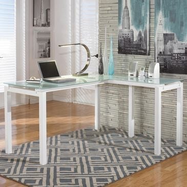 Signature Design by Ashley Baraga 61" L-Desk with Glass Top in White, , large