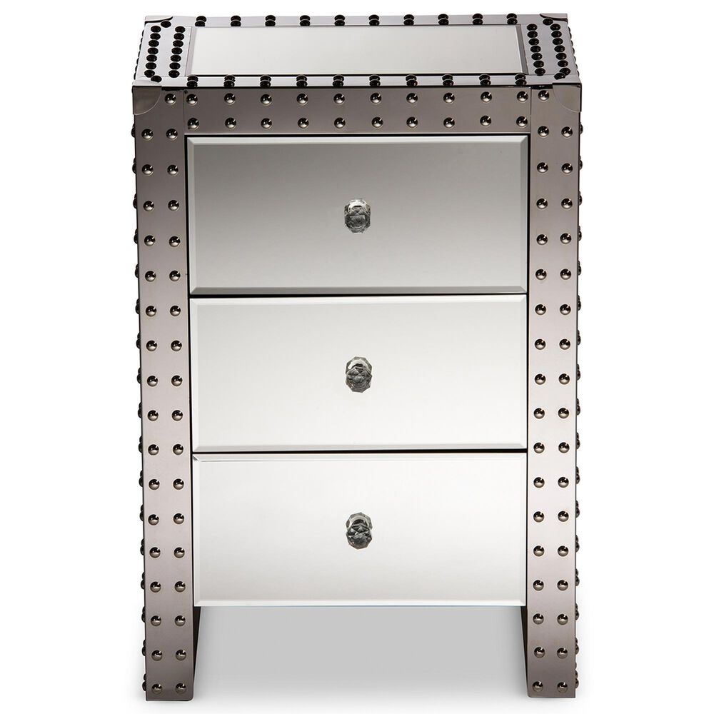 Baxton Studio Azura Mirrored End Table in Silver, , large
