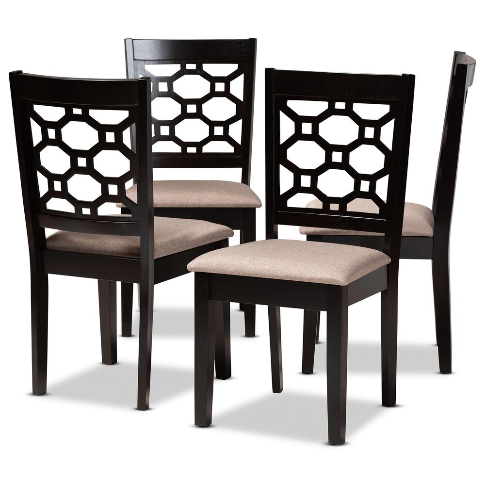 Baxton Studio Peter Side Chair with Sand Cushion in Dark Brown (Set of 4), , large