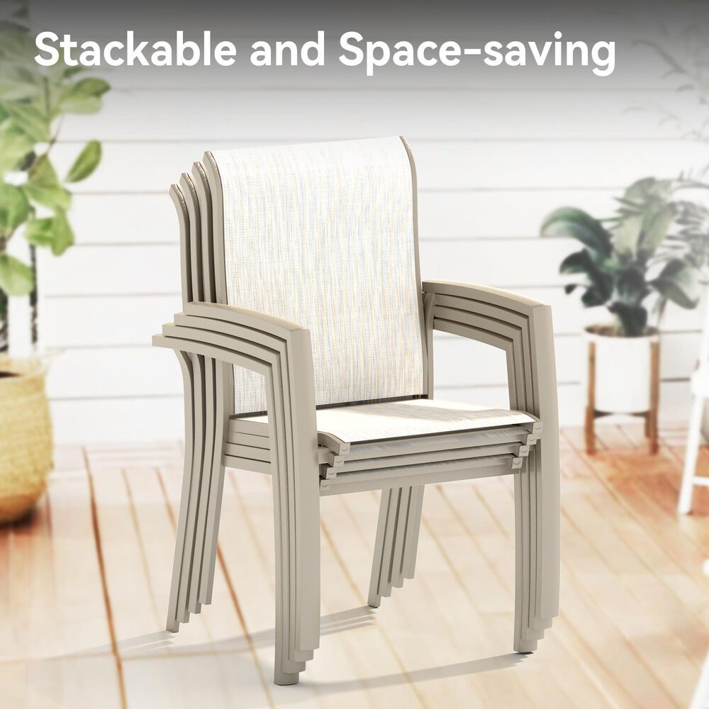 Hearth and Haven 5-Pieces Outdoor Dining Set with Stackable Chairs and Round Table in Sandstone, , large