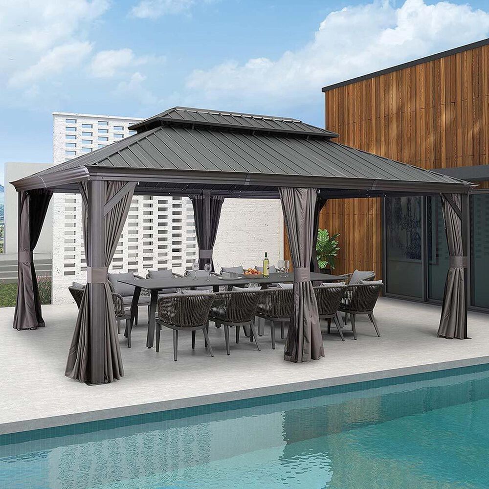 HOMLUX 18-ft x 12-ft Permanent Hardtop Gazebo in Grey  with Hardtop Roof (Screen Included), , large