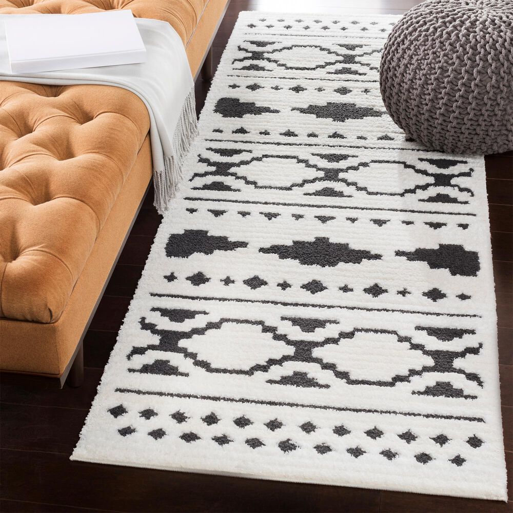Surya Moroccan Shag MCS-2305  2&#39;7&quot; x 7&#39;3&quot; Black and White Runner, , large