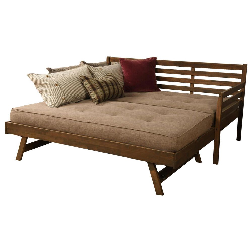 Kodiak Boho Daybed with Pop Up Trundle and Two Mattresses in Rustic Walnut, , large