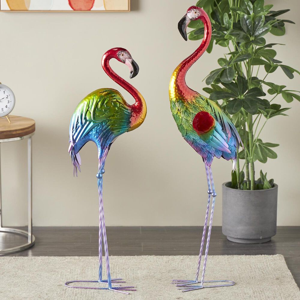 Maple and Jade 2-Piece Tall Textured Rainbow Flamingo Decorative Garden Sculpture Set in Multicolor, , large