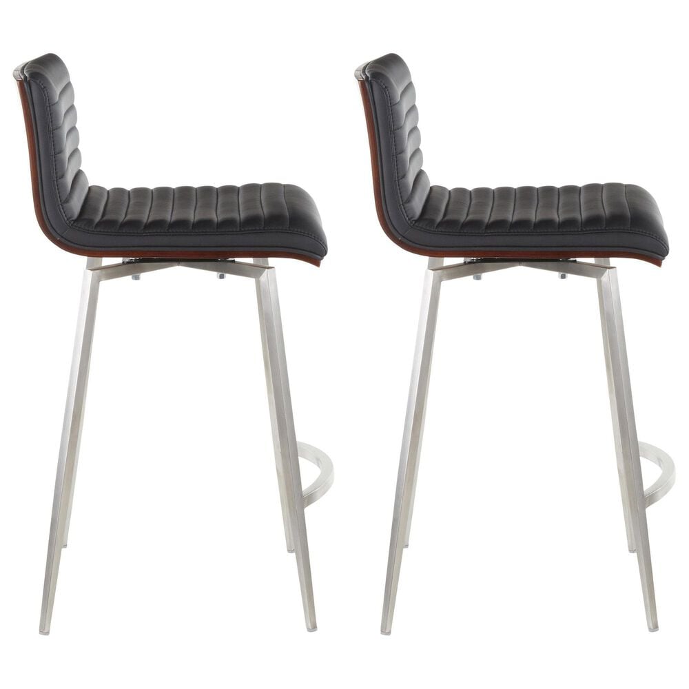 Lumisource Mason Swivel Counter Stool with Black Cushion in Stainless Steel and Walnut &#40;Set of 2&#41;, , large